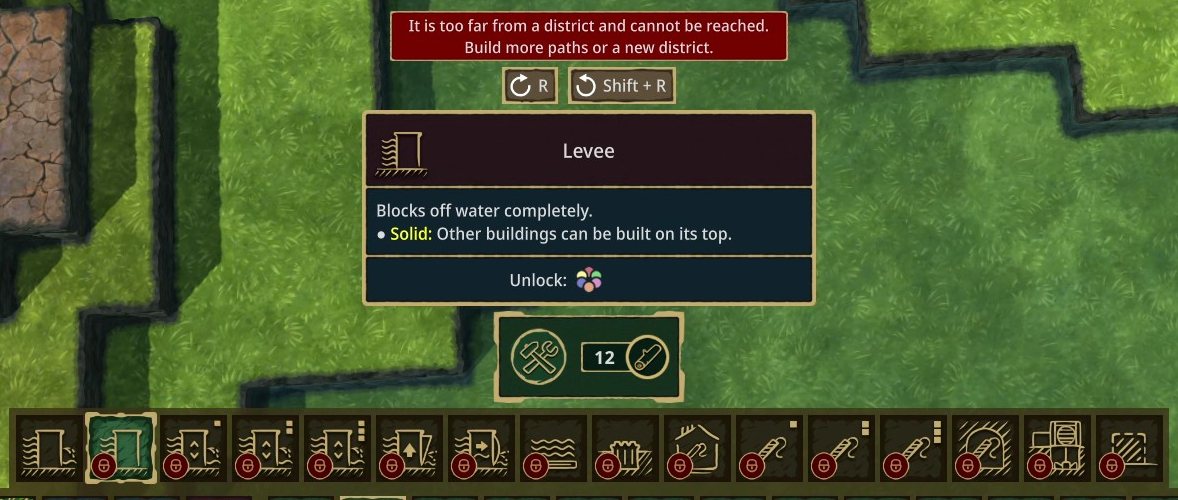 The Levee tooltip showing the Archipelago logo as its unlock cost
