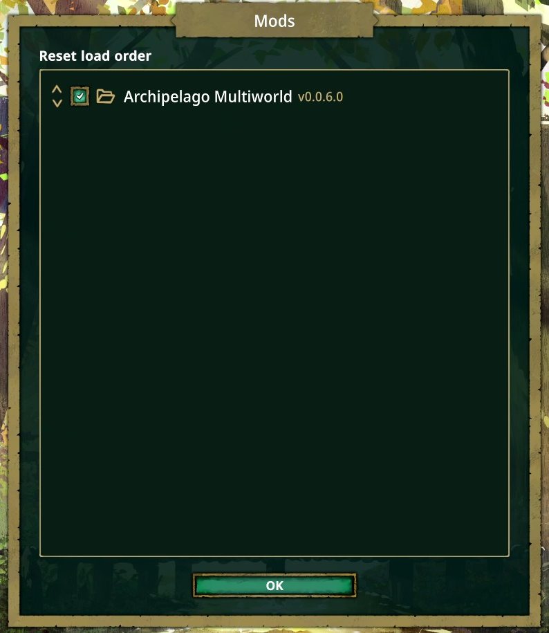 Timberborn's Mods window with Archipelago Multiworld ticked